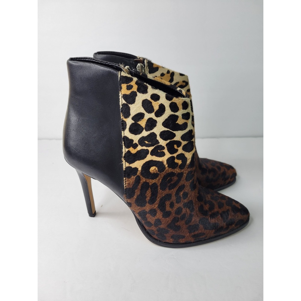 Vince Camuto Womens Leopard Calf Hair Black Leather‎ Stiletto Ankle Boots 7M